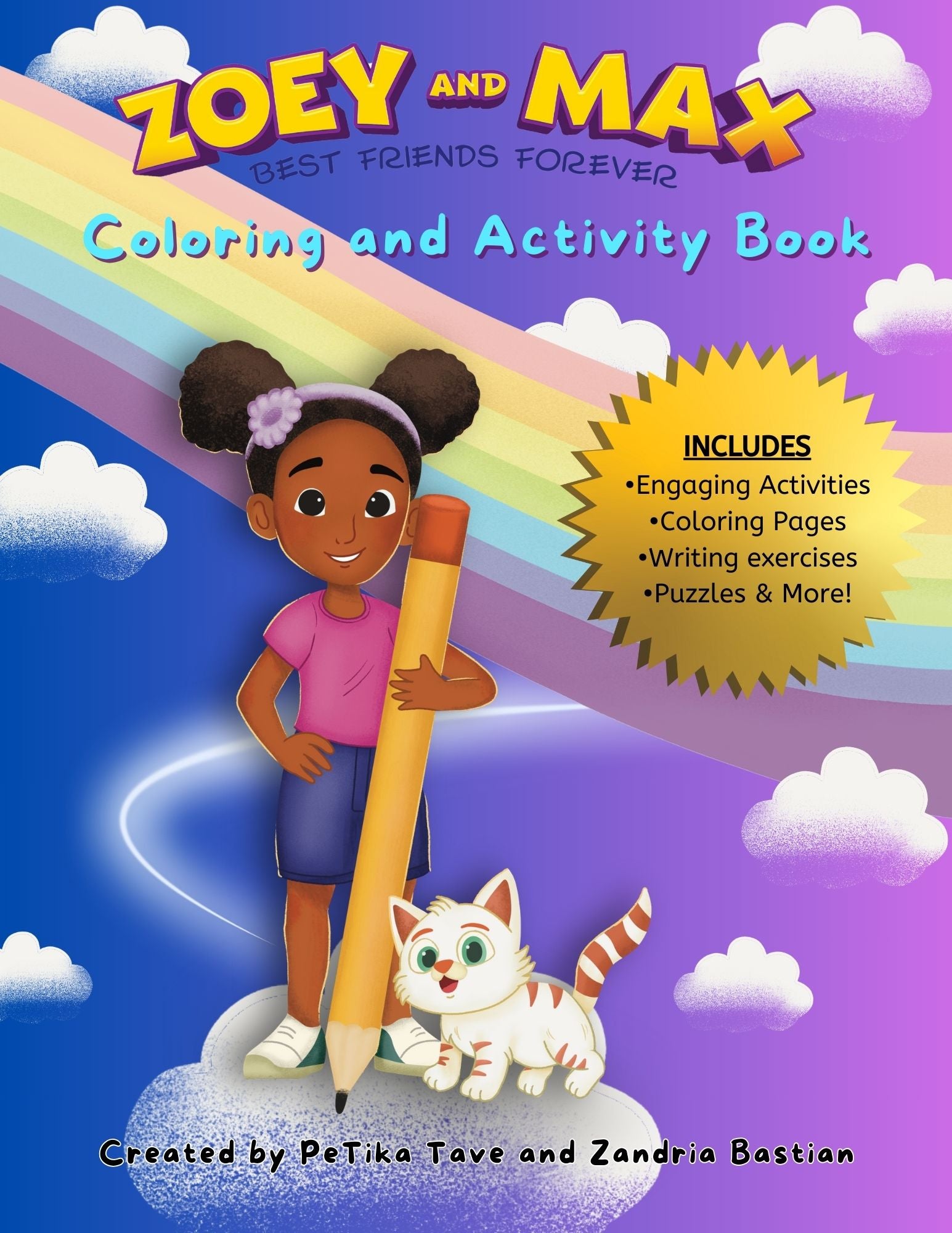 Cover of an interactive activity book about friendship, showcasing colorful illustrations and activities like puzzles and coloring pages designed for kids.