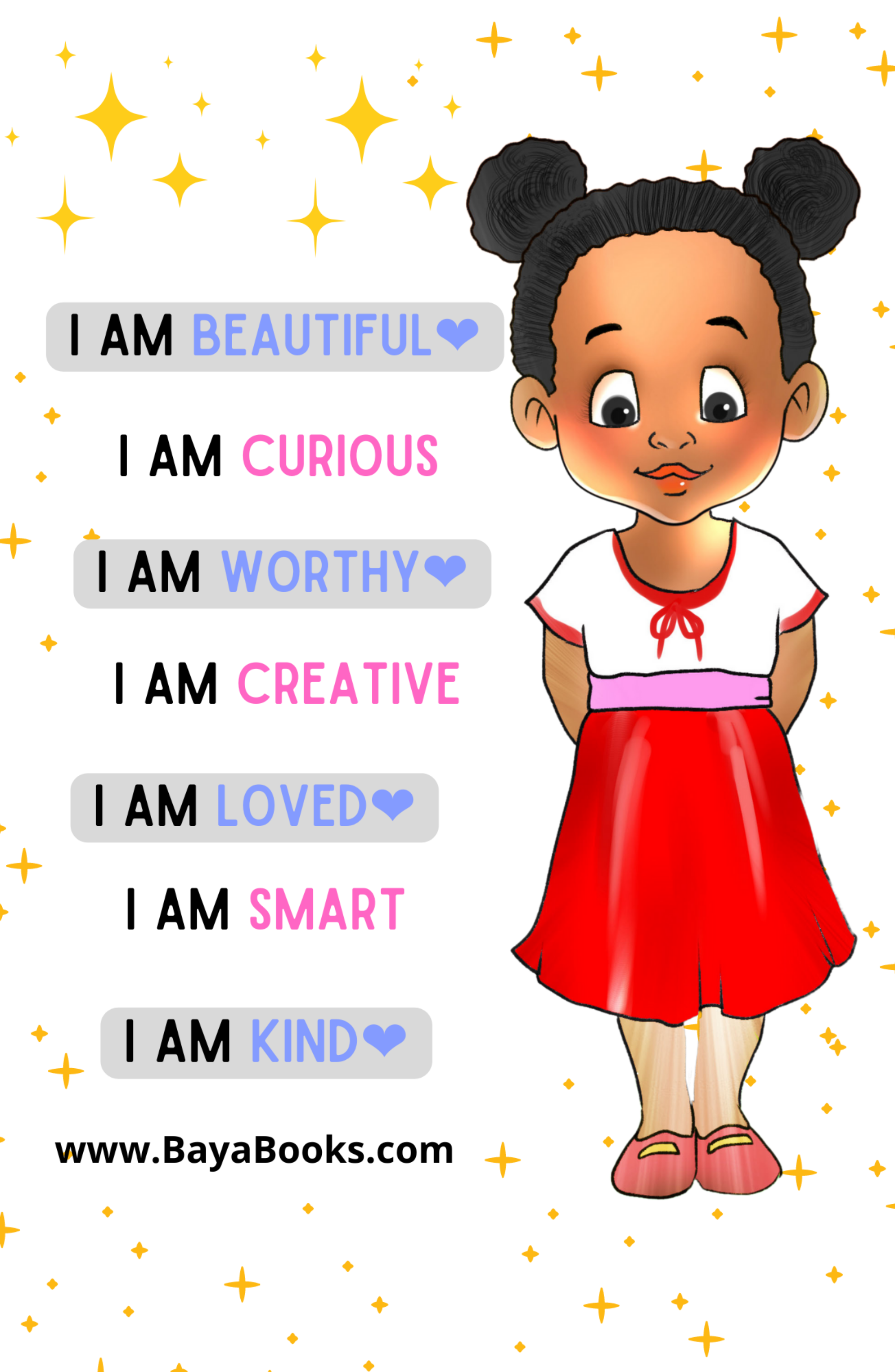 11x17" affirmation poster for girls with positive statements like "I am smart" and "I am creative," featuring vibrant illustrations that promote self-confidence.