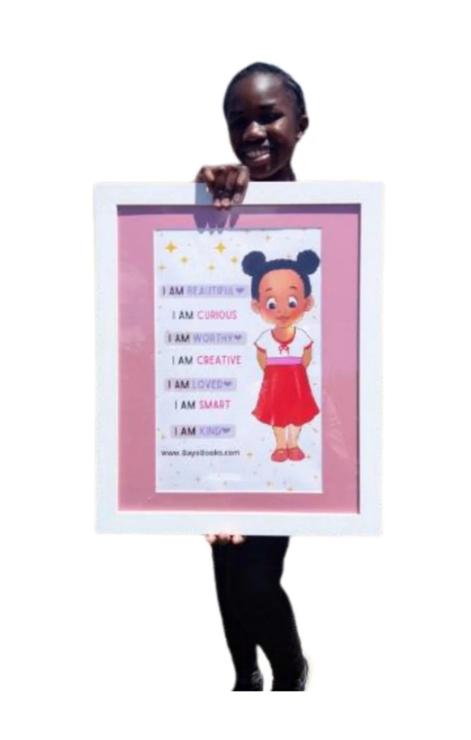 11x17" affirmation poster for girls with positive statements like "I am smart" and "I am creative," featuring vibrant illustrations that promote self-confidence.