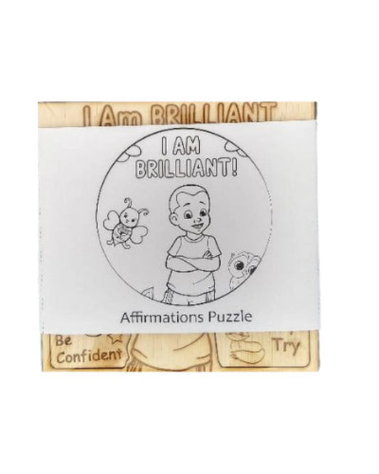 Affirmation puzzle for boys that says I am brilliant